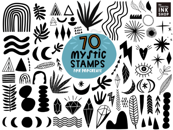 70 Mystic Boho Themed Procreate Stamps: A Creative Tool for Digital Artists