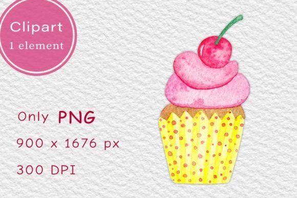 Cute Watercolor Cupcake. PNG Clipart