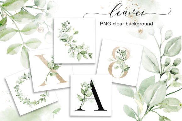 Leaves Clipart Set, Alphabet Png