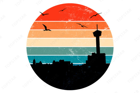 San Antonio Texas Cityscape Retro Sunset: A Versatile Design Asset for Creative and Commercial Workflows
