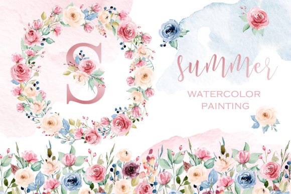 Watercolor Flowers Set Summer
